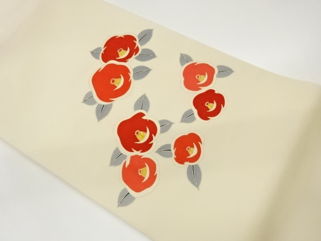 JAPANESE KIMONO / SHIOZE KINSAI CAMELLIA PATTERN NAGOYA OBI